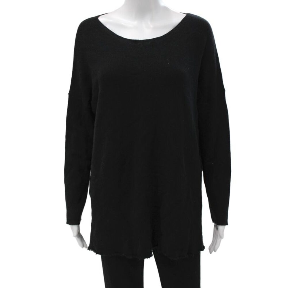 Henry Christ Unisex Black Cotton Pullover Sweater Round Neck Long Sleeve Size L
